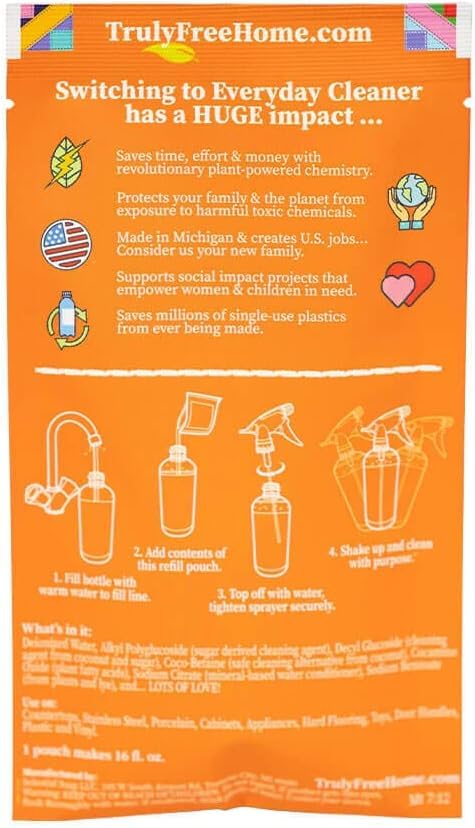 Truly Free Everyday Cleaner - Multipurpose Cleaner Spray, Kitchen Counter Cleaner, Natural Cleaning Products, Multi-Surface Household Solution - Pack of 3 - size: 4.5 Fl Oz (Pack of 2)