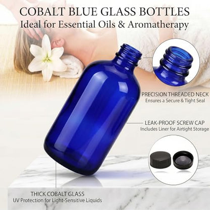16oz blue Glass Bottles with Reusable Lids (2 Pack),Boston Storage bottle,Dispensing for Homemade Vanilla Extract,Essential Oils,plant,Ginger Shots