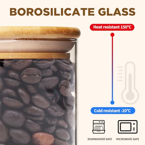 SHOWIN 32oz Glass Food Storage Jars, Glass Jars with Bamboo Lids, Kitchen Storage Jars, Canisters with Airtight Lids for Spice, Coffee, Cookie, Set of 4, Pantry Organizers