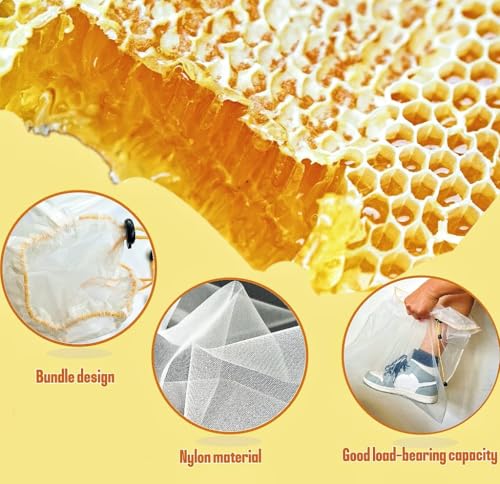 SPMKTQK Honey Strainer, 4 Pcs Honey Filter Bag Ultra-Fine Mesh Strainer with Adjustable Drawstring, Beginner Honey Extractor Equipment in a 5 Gallon Bucket, Bee Supplies Reusable and Washable