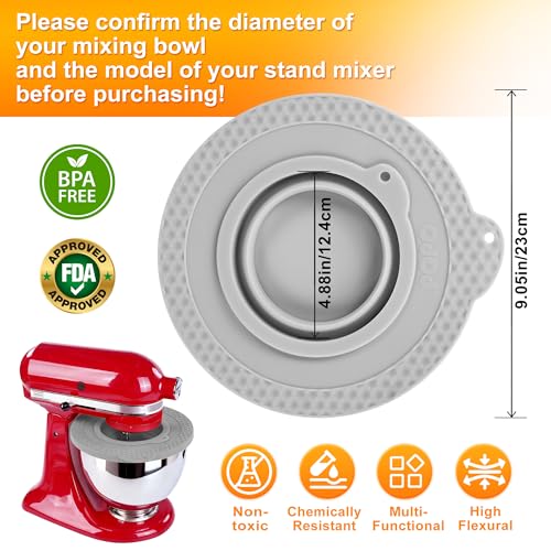 Silicone Mixer Bowl Cover Compatible with KitchenAid 4.5-5 Quart Tilt-Head Stand Mixer, Mixer Bowl Lid to Prevent Spilling of Ingredients - color: Fit for 5qt - Grey