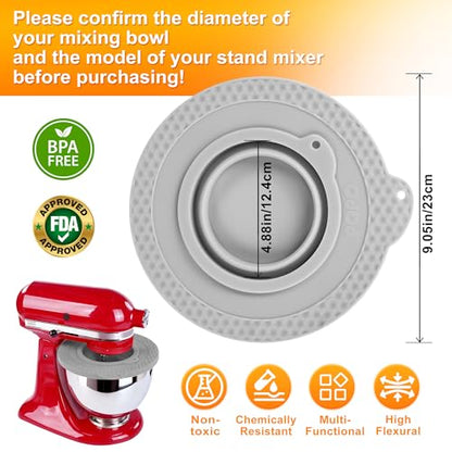 Silicone Mixer Bowl Cover Compatible with KitchenAid 4.5-5 Quart Tilt-Head Stand Mixer, Mixer Bowl Lid to Prevent Spilling of Ingredients - color: Fit for 5qt - Grey