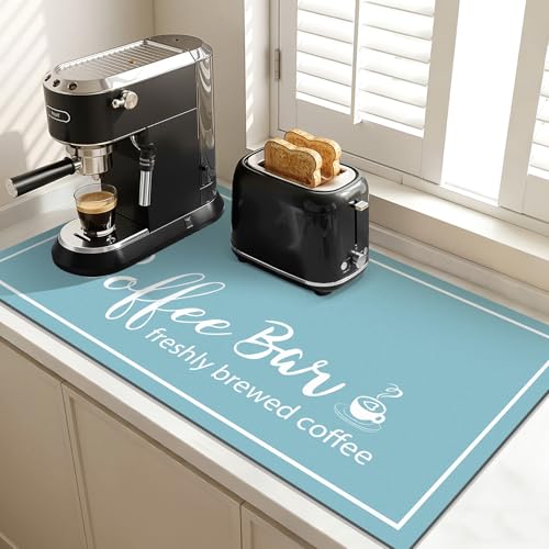 Findosom Dish Drying Mat, 17"x 32" Super Absorbent & Hide Stain Coffee Mat, Cuttable Drying Mat for Kitchen Counter, Coffee Bar Accessories, Under Dish Rack, Coffee Maker, Espresso Machine, Blue - color: Blue, size: 17" X 32"
