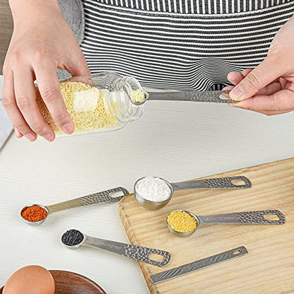 18/8 Stainless Steel Measuring Cups and Spoons Set 10 for Baking & Kitchen, Metric & US Metal 4 Measuring Cups and 5 Measuring Spoons with 1 Leveler - color: Siliver, size: B: Set of 10