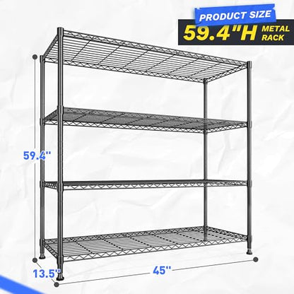 45 "W Metal Shelving Unit 4 Tier Storage Shelves Adjustable Wire Shelving Metal Shelf Pantry Shelves Wire Rack Commercial Shelving for Kitchen Pantry Utility Room Garage 45 "W x 59.4 "Hx 13.5" D Black - size: 45" W x 59.4Hx 13.5" D