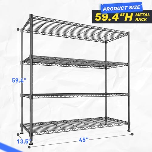 45 "W Metal Shelving Unit 4 Tier Storage Shelves Adjustable Wire Shelving Metal Shelf Pantry Shelves Wire Rack Commercial Shelving for Kitchen Pantry Utility Room Garage 45 "W x 59.4 "Hx 13.5" D Black - size: 45" W x 59.4Hx 13.5" D