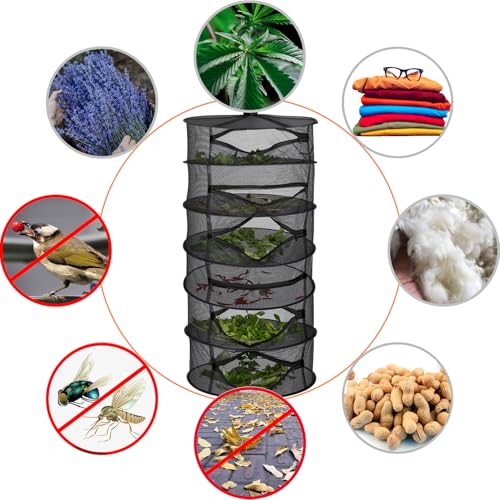 Desy & Feeci Drying Net Herbs 6-Layer Hanging Herbs Drying Rack Drying Net with Zippers, Black, 23.6 x 47.2 in (60 x 120 cm) - color: Black, size: 6 Layer