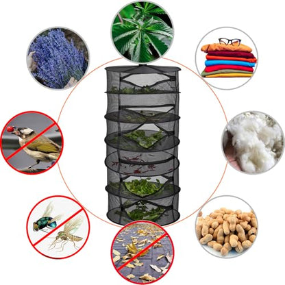 Desy & Feeci Drying Net Herbs 6-Layer Hanging Herbs Drying Rack Drying Net with Zippers, Black, 23.6 x 47.2 in (60 x 120 cm) - color: Black, size: 6 Layer