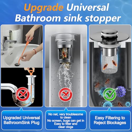 Bathroom Sink Drain Strainer,(2PCS) Pop-up Sink Drain Strainer with Removable Stainless Steel Strainer Basket Hair Catcher, Bathroom Sink Strainer for Bathroom Sink Stopper Replacement - color: Matte Black-2pack