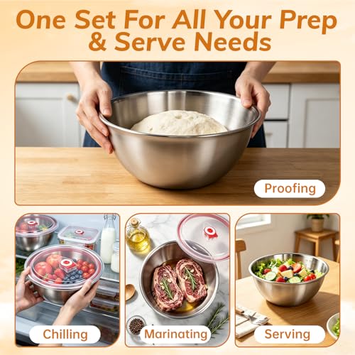 3 Pack Pizza Dough Proofing Box Includes Cutter, 800ML Stainless Steel Food Storage Container with Lid, Household Pizza Dough Bowl for Bread & Dough Balls - size: 800ML