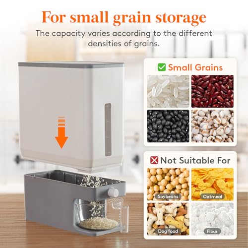 Lifewit Rice Dispenser 25 Lbs(11.3kg), Rice Storage Container Sealed Moisture Proof with Measuring Cup for Kitchen Pantry Household, BPA-Free, 1 Pack Grey - color: Light Grey