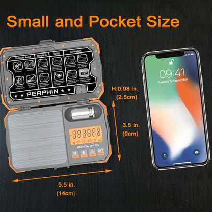 Pocket Scale, Dual Powered, Precision Gram Scale with Zipper Case, Digital Small Coin Scale, Large Backlight Display, 200g x 0.01g, 6 Weighing Units,Cal Weight, USB Cable Included - color: Orange