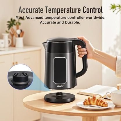 Mecity Electric Kettle 1.7L Touch Screen Temperature Control Water Boiler, No Plastic Contact with Water. 6 Preset Temperature Programs, 2 Hours Keep Warm, Auto Shut Off, Dark Grey - color: Grey & Black