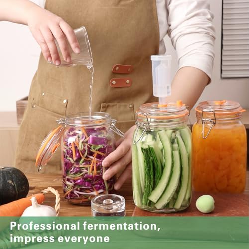Wide Mouth 1.5L Fermentation Jar Kit – Pack of 3 Glass Fermenting Jars with Airlocks & Glass Weights for Sauerkraut, Kimchi, Pickles & More