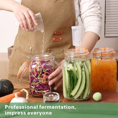 Wide Mouth 1.5L Fermentation Jar Kit – Pack of 3 Glass Fermenting Jars with Airlocks & Glass Weights for Sauerkraut, Kimchi, Pickles & More