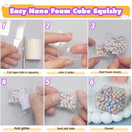 FUNSHOWCASE Nano Tape Bubble Kit with Clay, Marker, 6-Design Guide Squishy Maker Set - color: Nano Tape Bubble