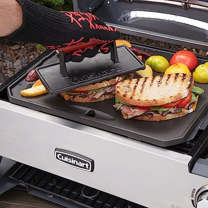 Cuisinart Cast Iron Grill Press with Wooden Handle, Heavy Duty Nonstick Rectangle Burger Press with Wood Handle, Perfect Grill Accessory for Steak, Bacon, Paninis and More - size: Weighs 2.1-pounds