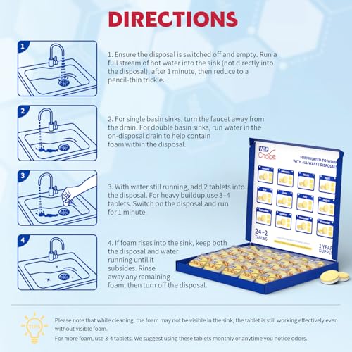 W&E Choice Garbage Disposal Cleaner and Deodorizer Tablets - 26 Pack, Powerful XL Foaming Tablets, Citrus Scent Sink Cleaner and Deodorizer, Septic Safe Kitchen Cleaning Care, 1-Year Supply