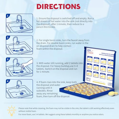 W&E Choice Garbage Disposal Cleaner and Deodorizer Tablets - 26 Pack, Powerful XL Foaming Tablets, Citrus Scent Sink Cleaner and Deodorizer, Septic Safe Kitchen Cleaning Care, 1-Year Supply