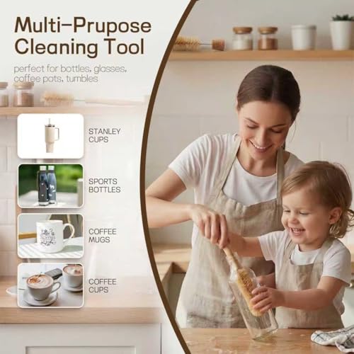 Bottle Brush Cleaner,Long Beech Wood Handle Non-Scratch,L-Shape for Cleaning Coffee Cups,Mason,Thermos,Glass Bottle,Beer Bottles,Wine Bottles,Baby Bottle-2 Pack - size: 2 Pack - L-Shape Brushes