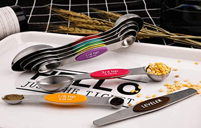 Magnetic Measuring Spoons Set of 9 Stainless Steel Stackable Dual Sided Teaspoon Tablespoon for Measuring Dry and Liquid Ingredients Fits in Spice Jars - color: Measuring Spoons