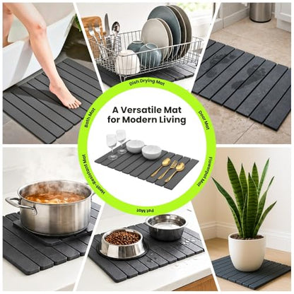Stone Dish Drying Mat for Kitchen Counter, Large Quick Dry Diatomaceous Earth Stone Drying Mat, Foldable Water Absorbent Dish Drying Mat for Dishes, Cups, Bottles, Kitchen Sink & Countertop (Grey) - color: Gray