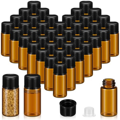 Lallisa 100 Pcs 4 ml Amber Glass Vials with Black Screw Caps, and Plastic Stoppers, 1 Dram Small Leakproof Bottles Bulk, Mini Liquid Sample Vials for Essential Oils, Sample, DIY Craft - color: Amber with Black Cap, size: 4 ml