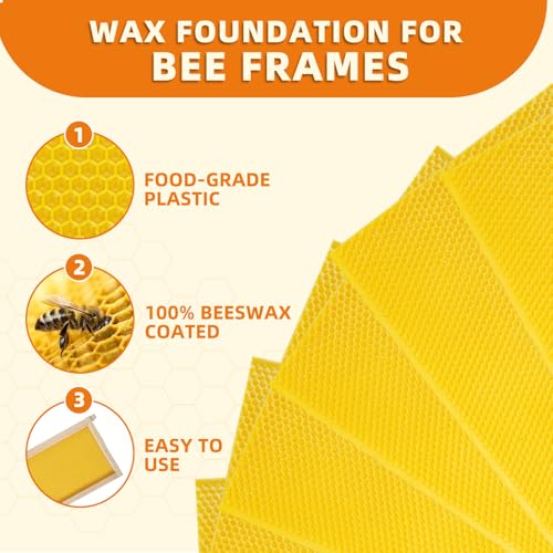 Beehive Wax Coated Foundation Sheet,8-1/2-Inch Deep Beeswax Foundation Sheets,10 Pcs Plastic Bee Hive Foundation Sheet,Beehive Foundation Sheet Fit Deep Frame for Beekeeping - color: 10pcs-Deep
