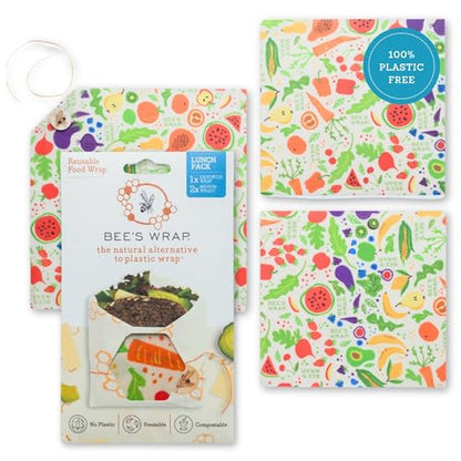 Bee's Wrap Beeswax Wraps for Food - 3 Pack of Assorted Beeswax Wraps - 2 Medium & Sandwich Wrap - Plastic Free Made in USA Reusable Natural Food Wrap - Garden Party - style: Lunch Pack Garden Party