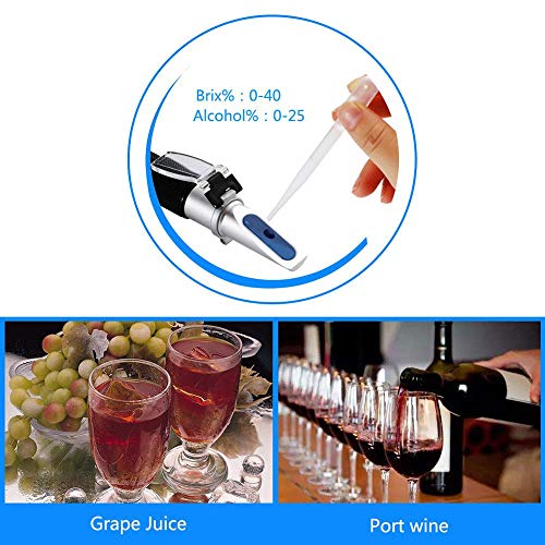 Wine Refractometer for Testing Grape Wine Brewing, Wine Making, Measuring Sugar Content in Original Grape Juice, Predicting The Wine Alcohol Degree, Dual Scale of 0-40% Brix & 0-25% vol Alcohol