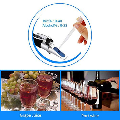 Wine Refractometer for Testing Grape Wine Brewing, Wine Making, Measuring Sugar Content in Original Grape Juice, Predicting The Wine Alcohol Degree, Dual Scale of 0-40% Brix & 0-25% vol Alcohol