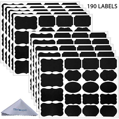 Wisdompro 190 Pcs Chalkboard Labels, Waterproof Blackboard Stickers | Multiple Sizes, Durable Vinyl, Reusable, Removable, for Storage Bins, Food Container, Mason Jars, Bottles - size: Small, Medium