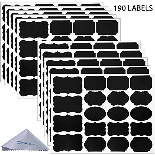 Wisdompro 190 Pcs Chalkboard Labels, Waterproof Blackboard Stickers | Multiple Sizes, Durable Vinyl, Reusable, Removable, for Storage Bins, Food Container, Mason Jars, Bottles - size: Small, Medium