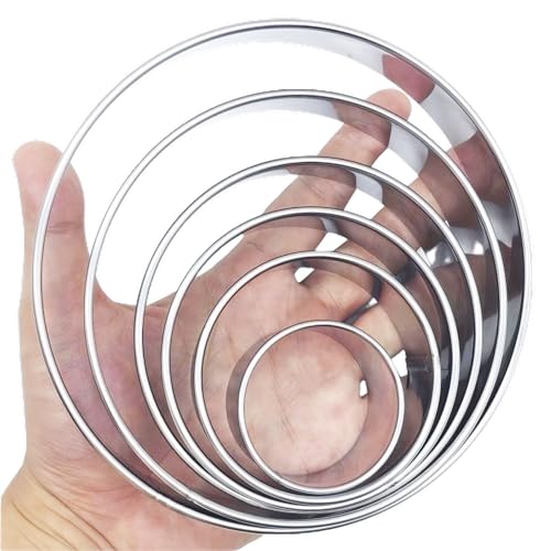 Doczen Large Round Cookie Cutter 6 PCS (2, 3, 3.5, 4, 5, 6 Inch) Set, 6-Piece Stainless Steel Biscuit Cutters, Heavy Duty Metal Ring Mold for Burger Press & Meat Shaping, Tortilla Crust
