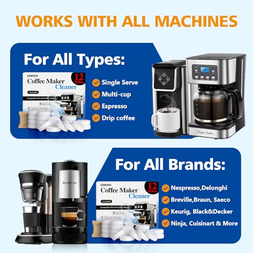 Coffee Machine Cleaner Descaler Tablets 12 Pack, Coffee Maker Cleaner for Keurig, Ninja, Breville, Delonghi, Nespresso, Miele,Espresso Machine Cleaning Tabs,Descaling Solution for Coffee Pot Maker - size: 1 Count (Pack of 12)