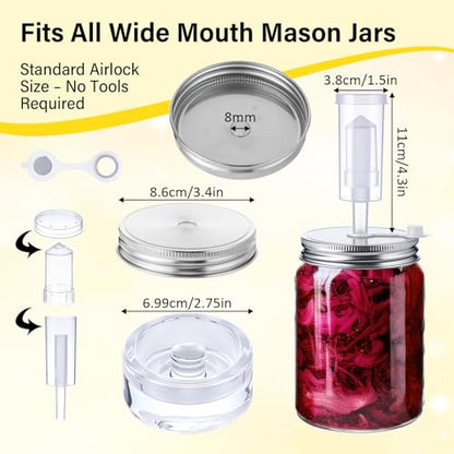8 Set Fermentation Kit for Wide Mouth Mason Jar Pickling Sauerkraut Kit with 8 Airlocks, 8 Fermenting Lids, 8 Glass Weights, 8 Silicone Rings & Grommets (Jars Not Included)