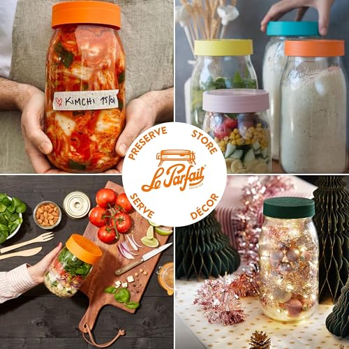Le Parfait Screw Top Jars - Wide Mouth French Glass Preserving Jars - Zero Waste Packaging (4, 1000ml - 32oz - 1L Gold Lid) - color: 1L-Gold (Set/4)