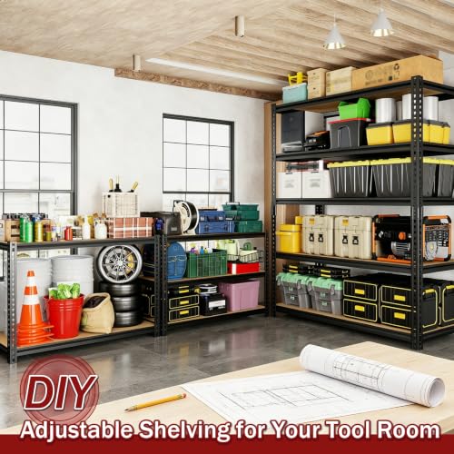 72" H Heavy Duty Garage Shelving, 2400LBS Capacity 5-Tier Storage Shelves,Adjustable Industrial Metal Garage Shelves for Basement Pantry Kitchen Warehouse, 16" D x 36" Wx72 H,Black - size: 16"D x 35.5"W x 72"H