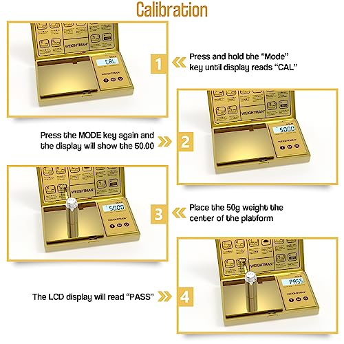 WEIGHTMAN Digital Scale Gram, 200g/0.01g Pocket Scale Gold Titanium Plating, LCD Backlit Display, Mini Jewelry Scale with 6 Units, Auto Off, Tare Function for Food, Coins, Battery Included - color: Gold
