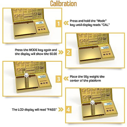 WEIGHTMAN Digital Scale Gram, 200g/0.01g Pocket Scale Gold Titanium Plating, LCD Backlit Display, Mini Jewelry Scale with 6 Units, Auto Off, Tare Function for Food, Coins, Battery Included - color: Gold
