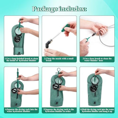 Patelai 8 in 1 Hydration Bladder Cleaning Kit Includes 3 Different Brushes and Drying Collapsible Bladder Frame, Water Reservoir Backpack Cleaning Kit - color: Green