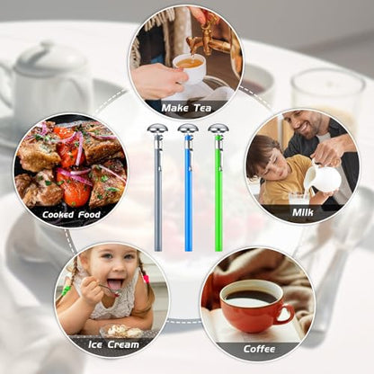 Xuhal 3 Pcs Stainless Steel Kitchen Thermometer with 5 Inch Long Stem 1 Inch Dial Thermometer Milk Frothing Food for Oven Probe Meat Grill BBQ Cooking Chocolate Water (Gray,Green,Blue) - color: Gray, Green, Blue