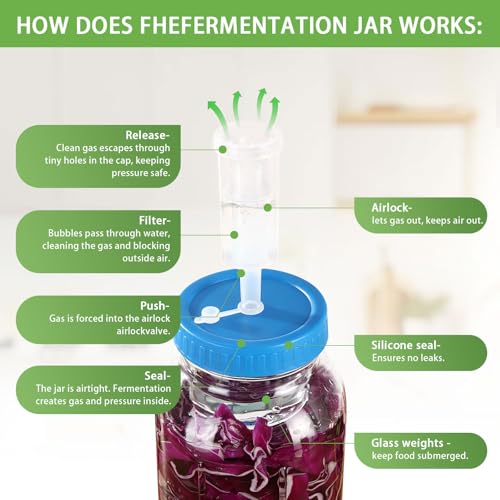 2 Pack Fermentation Jar Kit- 68oz Wide Mouth Pickling Jars-Fermentation Kit with Glass Jars, Fermenting Weights, Airlocks for Pickling Sauerkraut Easy Fermenting & Storage