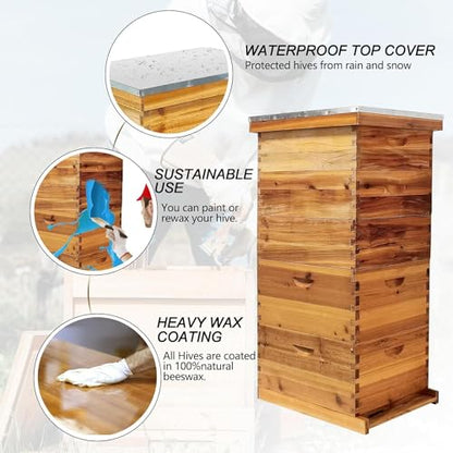 5-Layer Bee Hive, Beehive Kit Langstroth Bee Hive Coated with 100% Beeswax Includes 2 Deep Bee Boxes, 3 Medium Bee Hive, NO Frame