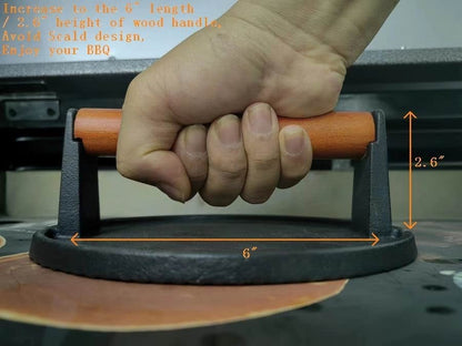 Firsgrill 2-Pack Burger Press 7.08" Round,Heavy-Duty Cast Iron Smash Burger Press Meat Steak with Wood Handle for Blackstone Camp Chef Pitboss Weber Griddle Grills (2 Round) - size: 2 Round