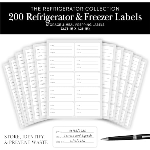 200 Meal Prep Freezer Food Labels - 2.75 x 1.25 Inch Freezer Tape Labels for Food Containers to Write On, Removable Easy Peel Off, Kitchen Pantry Storage Stickers, Oil Water Resistant - style: White Freezer Labels