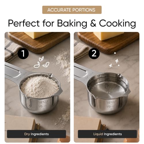 Color Up Measuring Cup Set, 8 Piece, Copper and Chrome Finish, Stainless Steel, Accurate for Wet & Dry Ingredients, Embossed Markings, Easy Pour Spouts, Dishwasher Safe, Kitchen Essential (Stainless) - color: Stainless