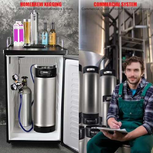 Ferroday Upgraded 5 Gallon Ball Lock Keg, Stainless Steel Corny Keg with Ball Lock Post, Portable Cornelius Beer Keg with Dual Rubber Handle, Gasket Set for Commercial Home Brewing - size: 5 Gallon*1 Pack