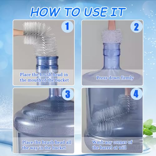 Bottle Brush, 3 Pack Long Handled Bucket Brushes with 1 Smaller Bendable Bottle Brush and 2 Water Jug Caps, Stiff Nylon Bristles, Suitable for Cleaning 1 to 5 Gallon Buckets, Glassware, Mugs