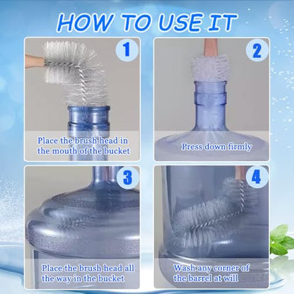 Bottle Brush, 3 Pack Long Handled Bucket Brushes with 1 Smaller Bendable Bottle Brush and 2 Water Jug Caps, Stiff Nylon Bristles, Suitable for Cleaning 1 to 5 Gallon Buckets, Glassware, Mugs
